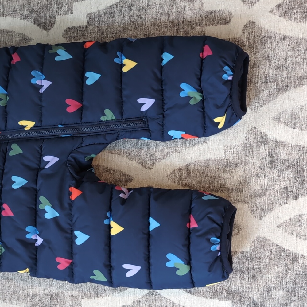 Primary Baby parka puffer suit - Navy Hearts In Size 18-24 Months - Picture 6 of 8